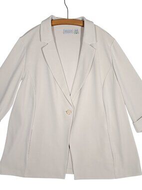 Susan Graver Knit Blazer Jacket 3X Beige Classic Stretch 3/4 Sleeve Womens QVC